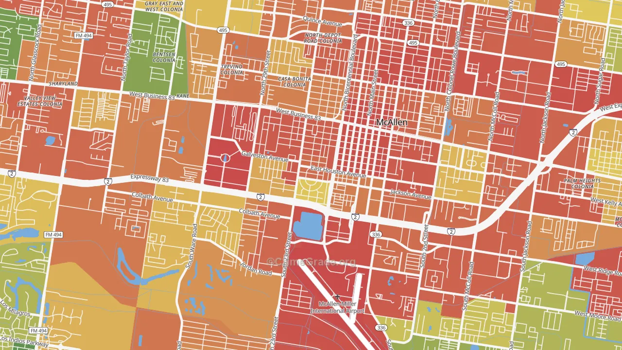 College Heights, McAllen, TX Map of Burglary Rates