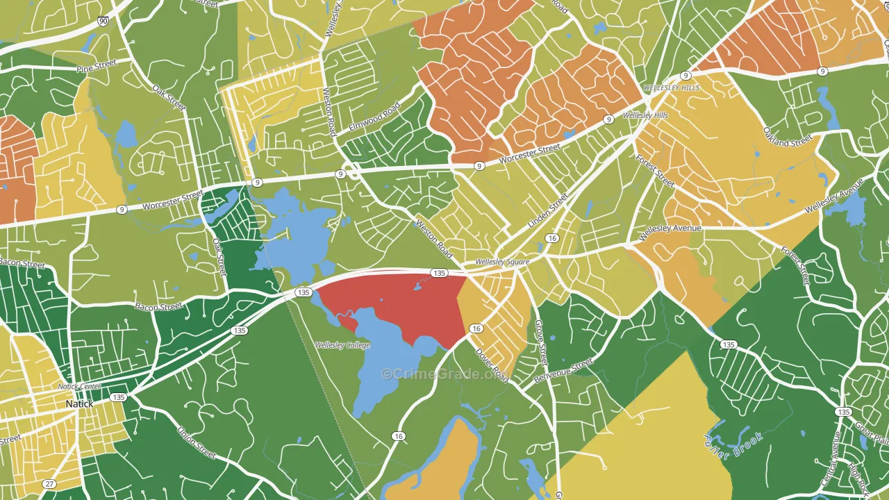 College Heights, Wellesley, MA Map of Burglary Rates