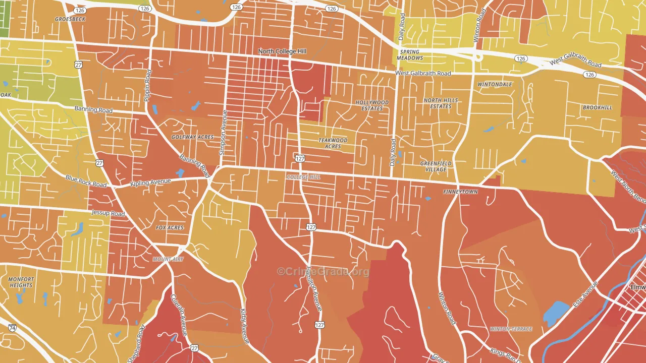 College Hill, Cincinnati, OH Map of Burglary Rates