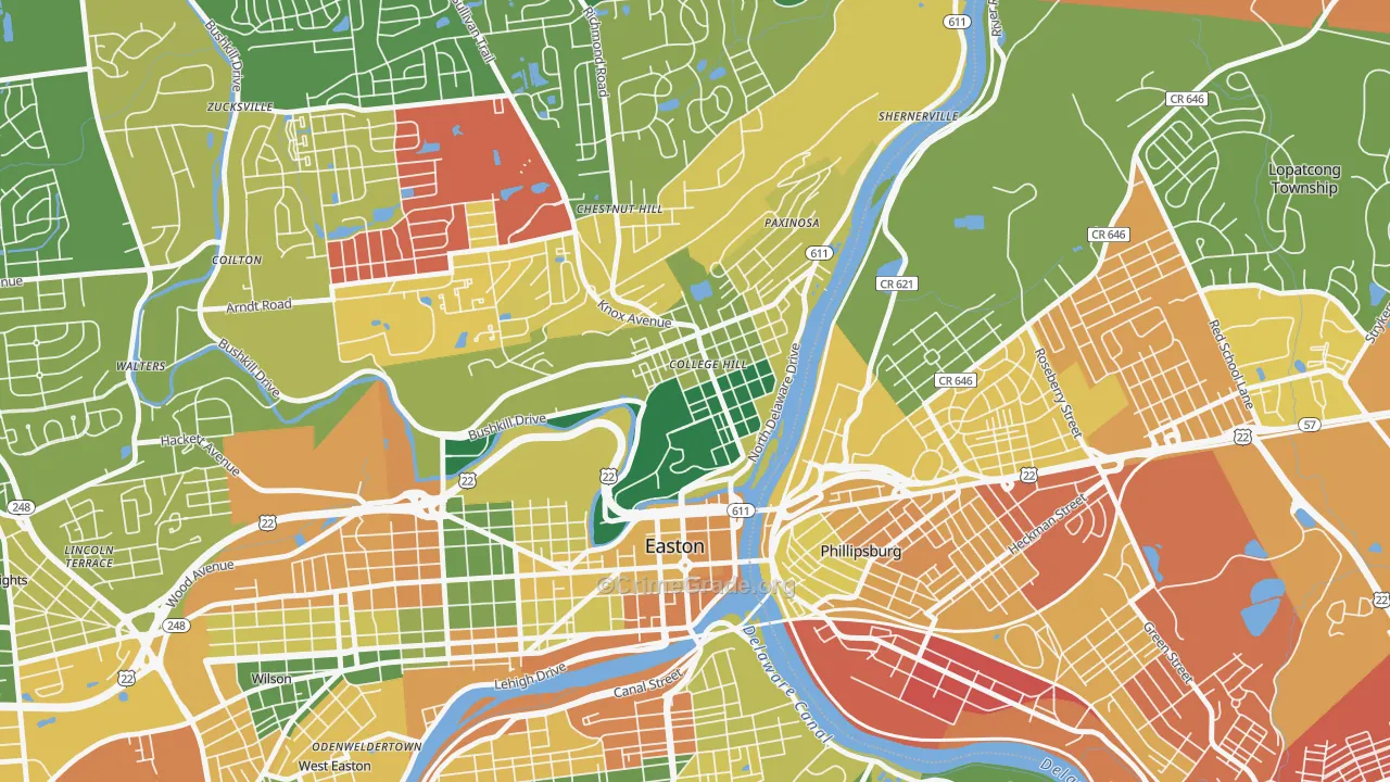 College Hill, Easton, PA Map of Burglary Rates