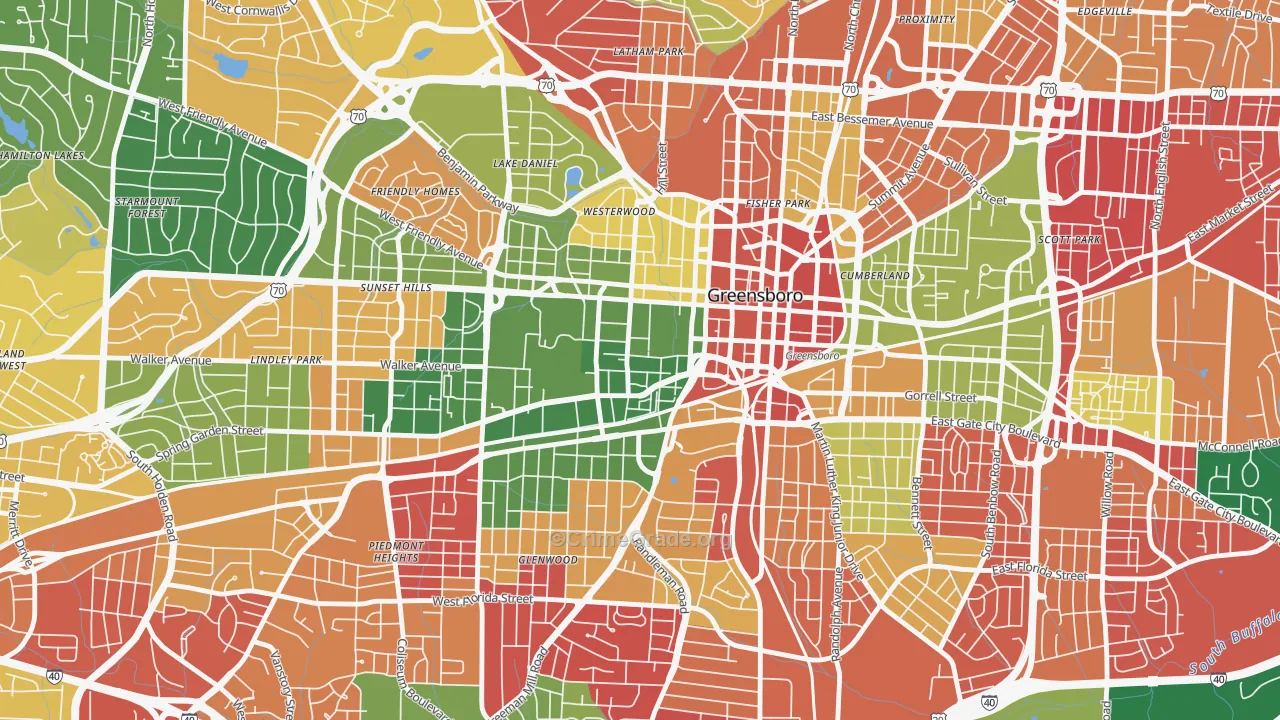 College Hill, Greensboro, NC Map of Burglary Rates
