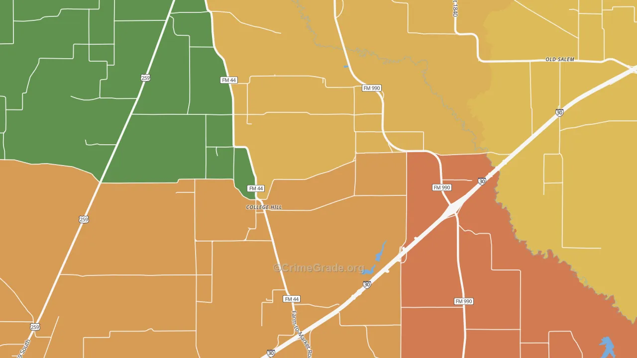 College Hill, TX Map of Burglary Rates
