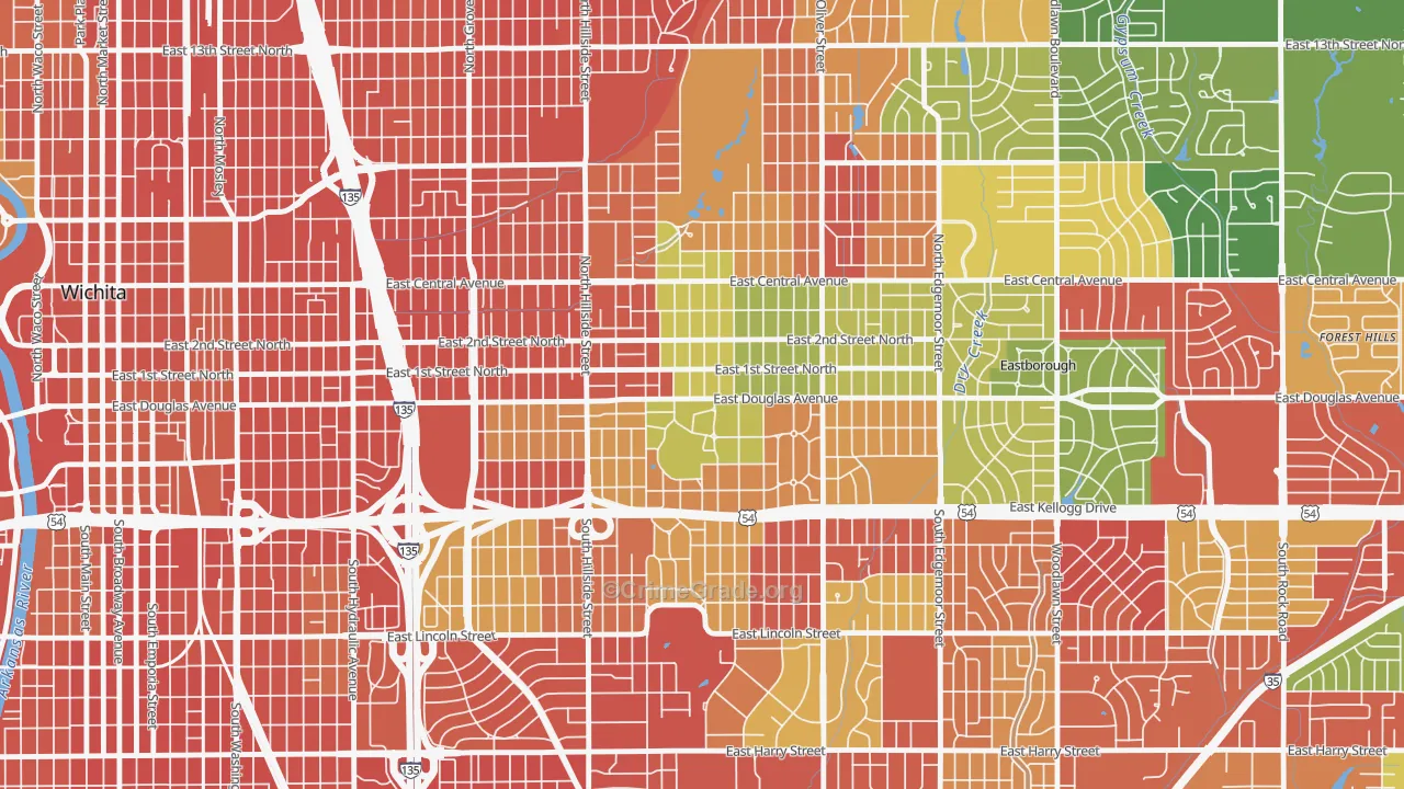 College Hill, Wichita, KS Map of Burglary Rates