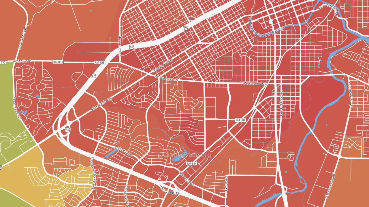 College Hills, San Angelo, TX Map of Burglary Rates