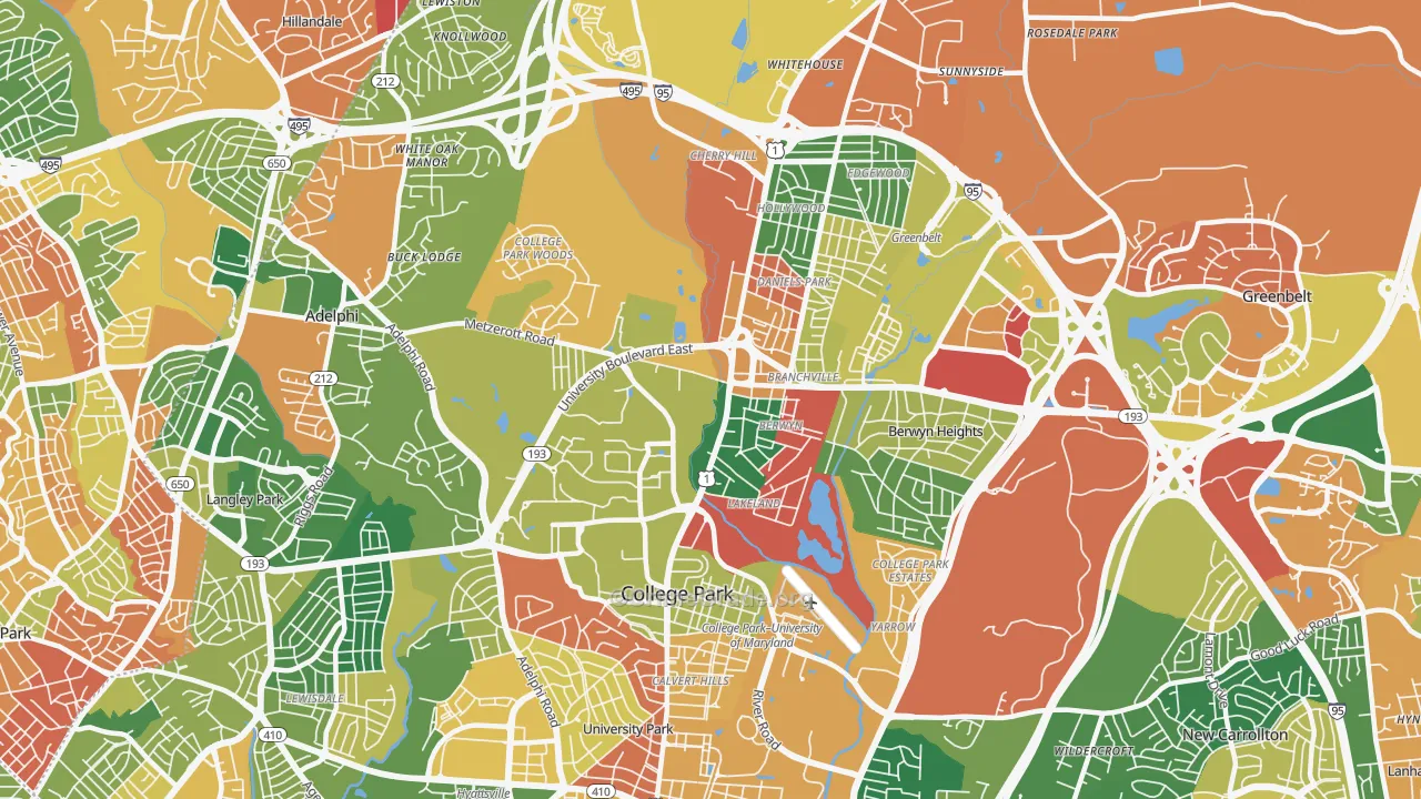 College Park, MD Map of Burglary Rates