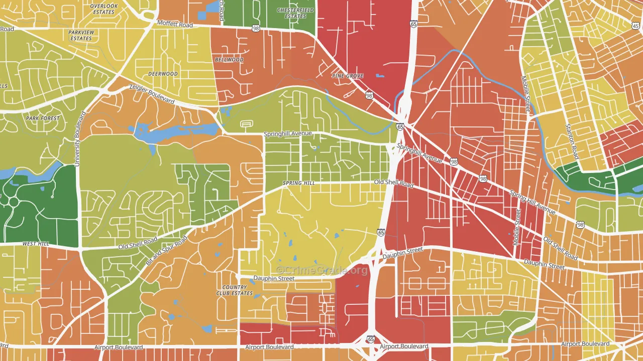 College Park, Mobile, AL Map of Burglary Rates