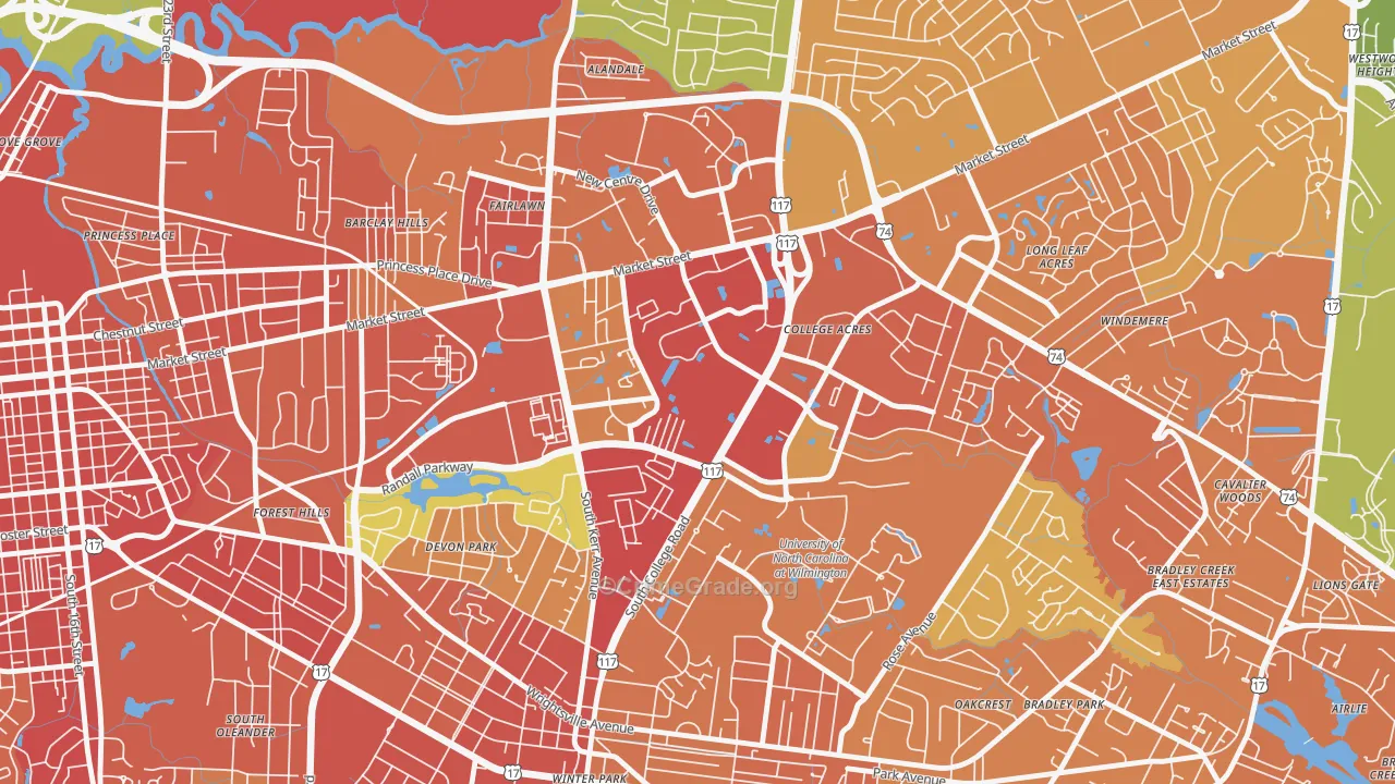 College Park, Wilmington, NC Map of Burglary Rates