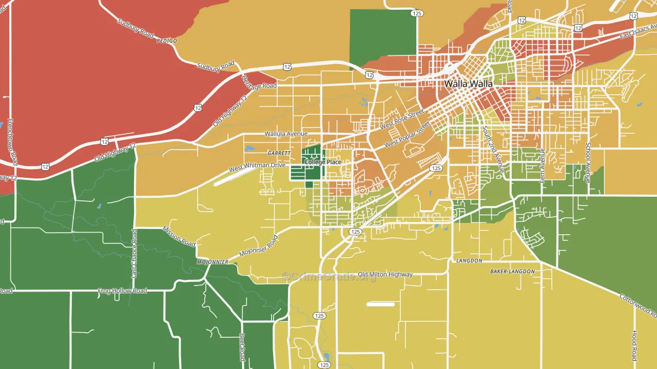 College Place, WA Map of Burglary Rates
