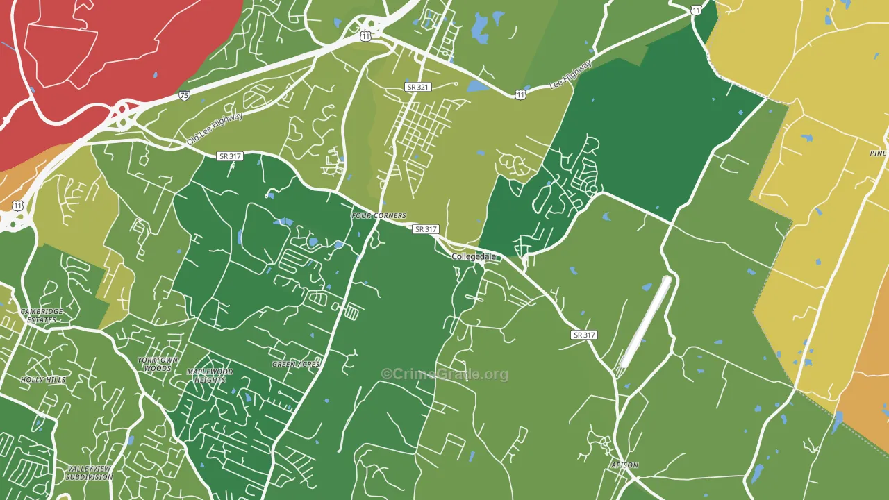 Collegedale, TN Map of Burglary Rates