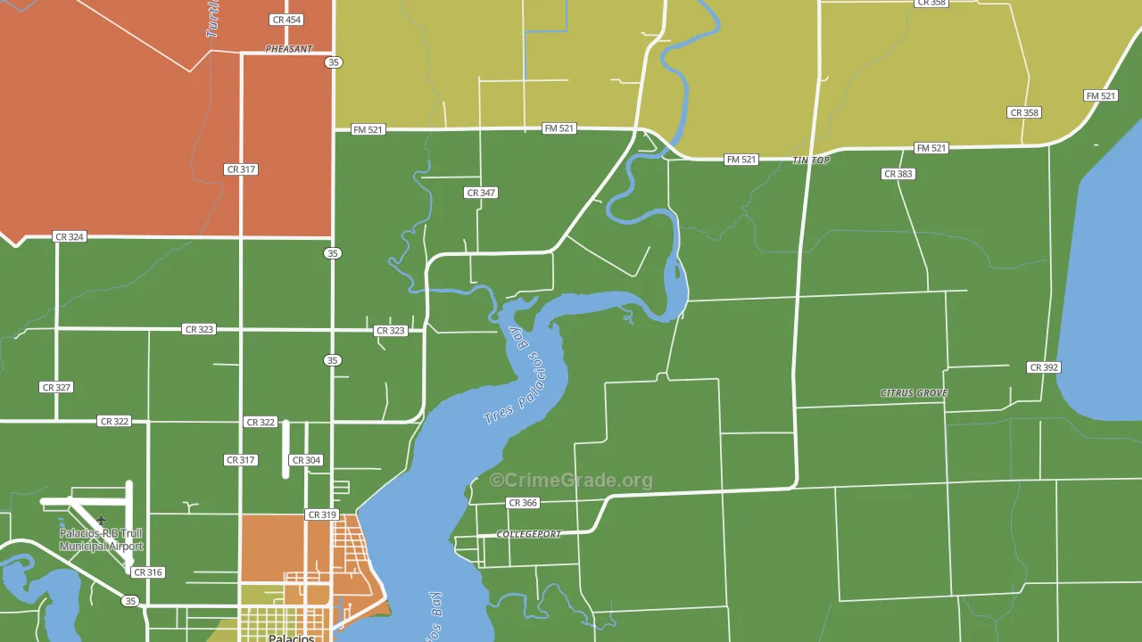 Collegeport, TX Map of Burglary Rates