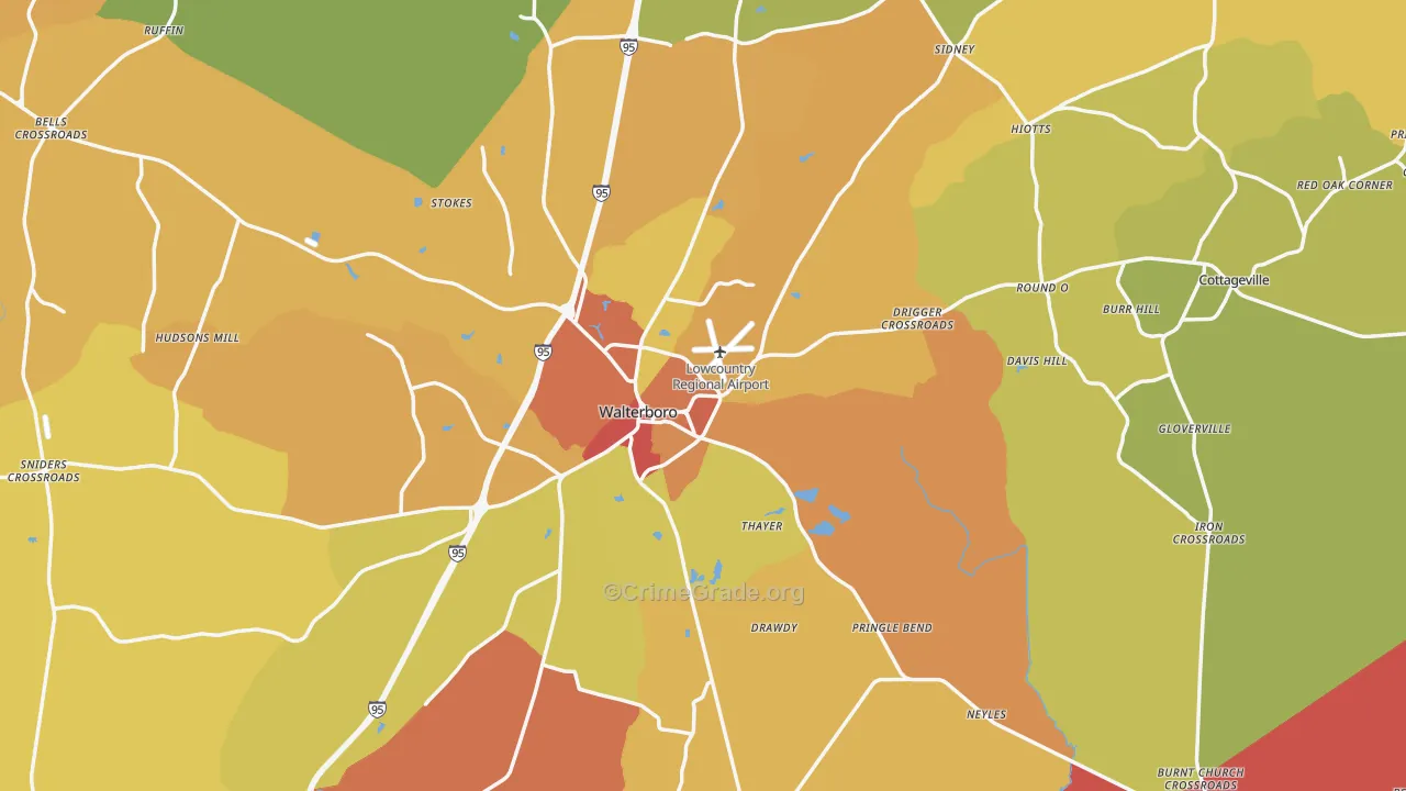 Colleton County, SC Map of Burglary Rates