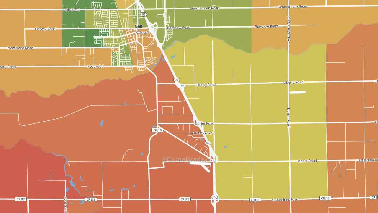 Collierville, CA Map of Burglary Rates