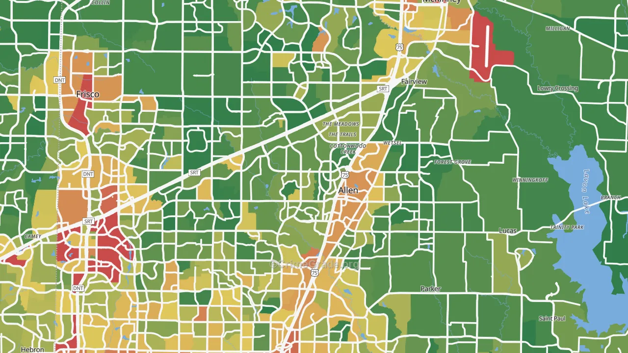 Collin County, TX Map of Burglary Rates