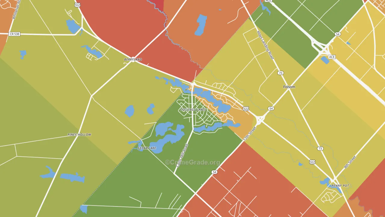 Collings Lakes, NJ Map of Burglary Rates