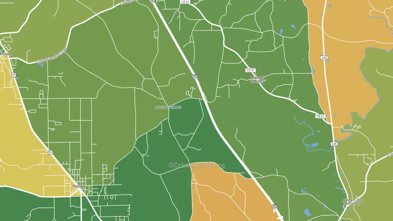 Collins Chapel, AL Map of Burglary Rates