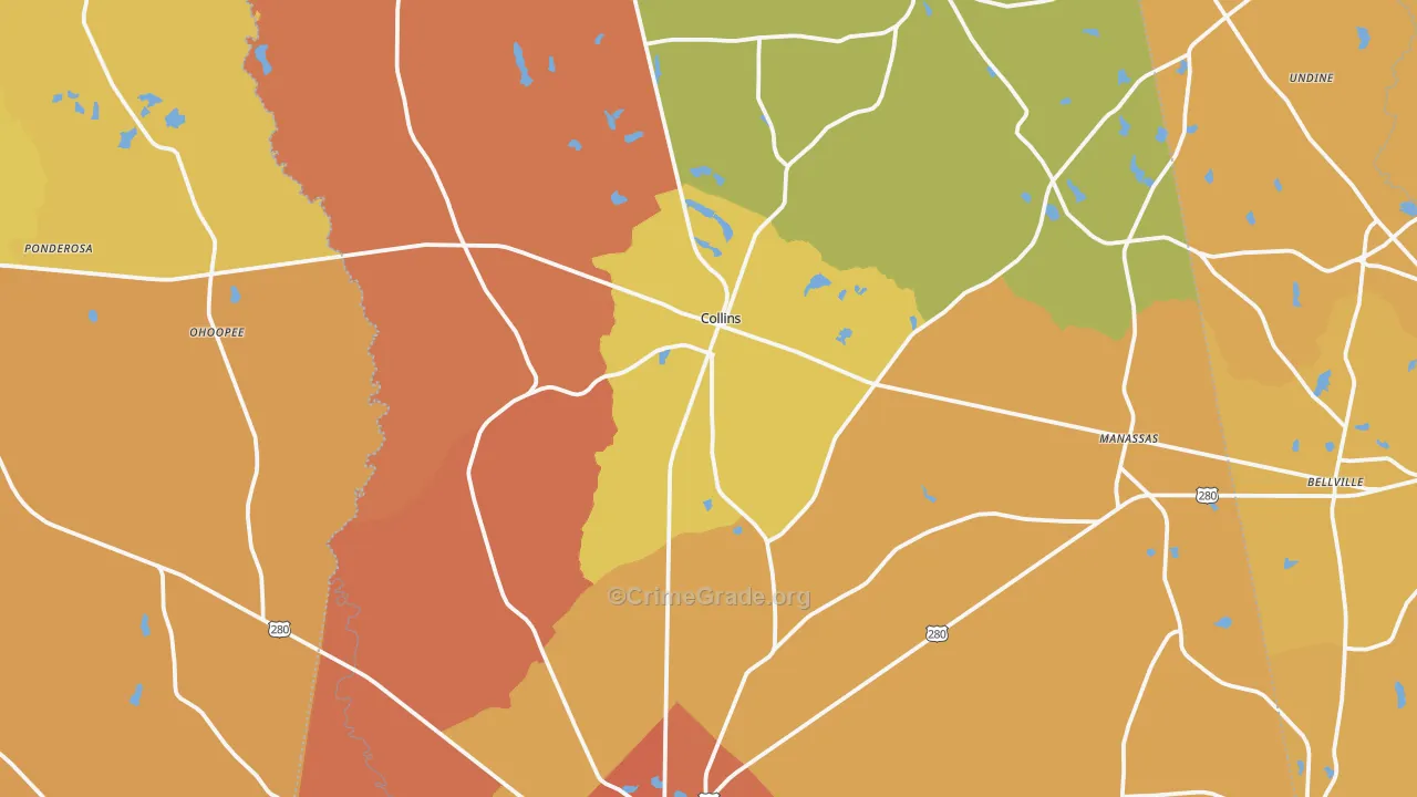 Collins, GA Map of Burglary Rates