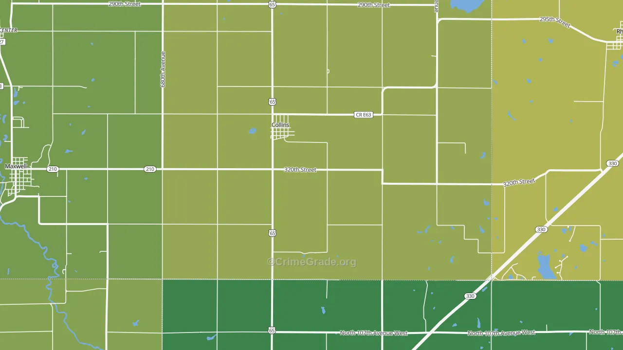 Collins, IA Map of Burglary Rates