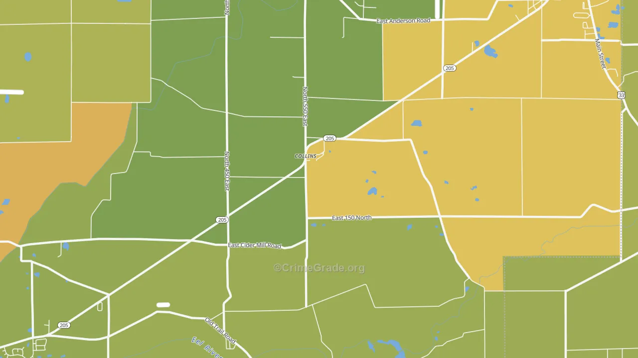 Collins, IN Map of Burglary Rates