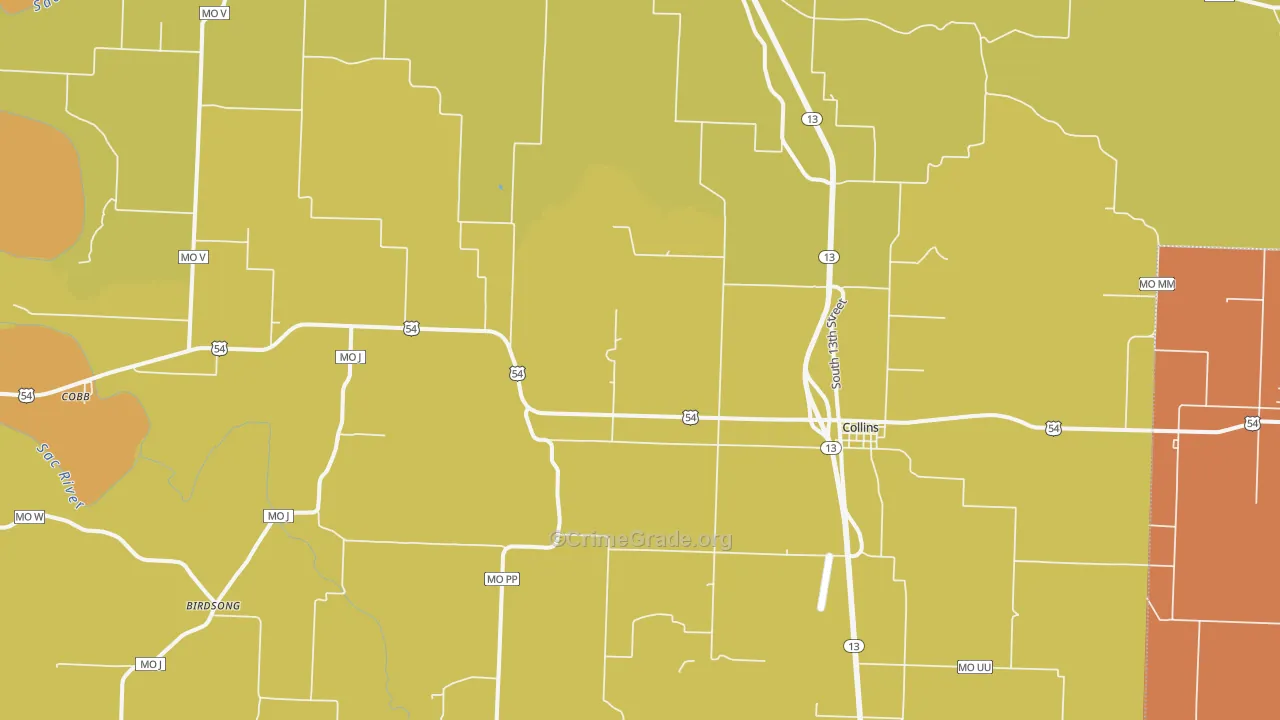 Collins, MO Map of Burglary Rates