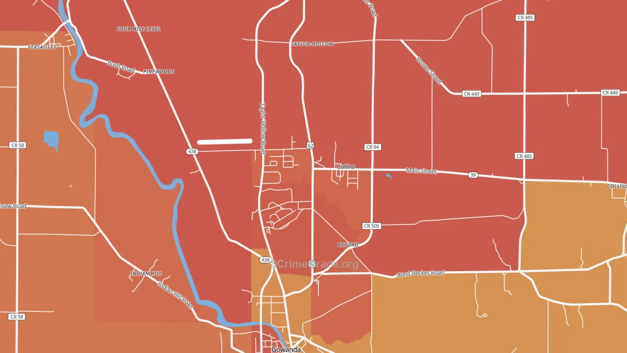 Collins, NY Map of Burglary Rates