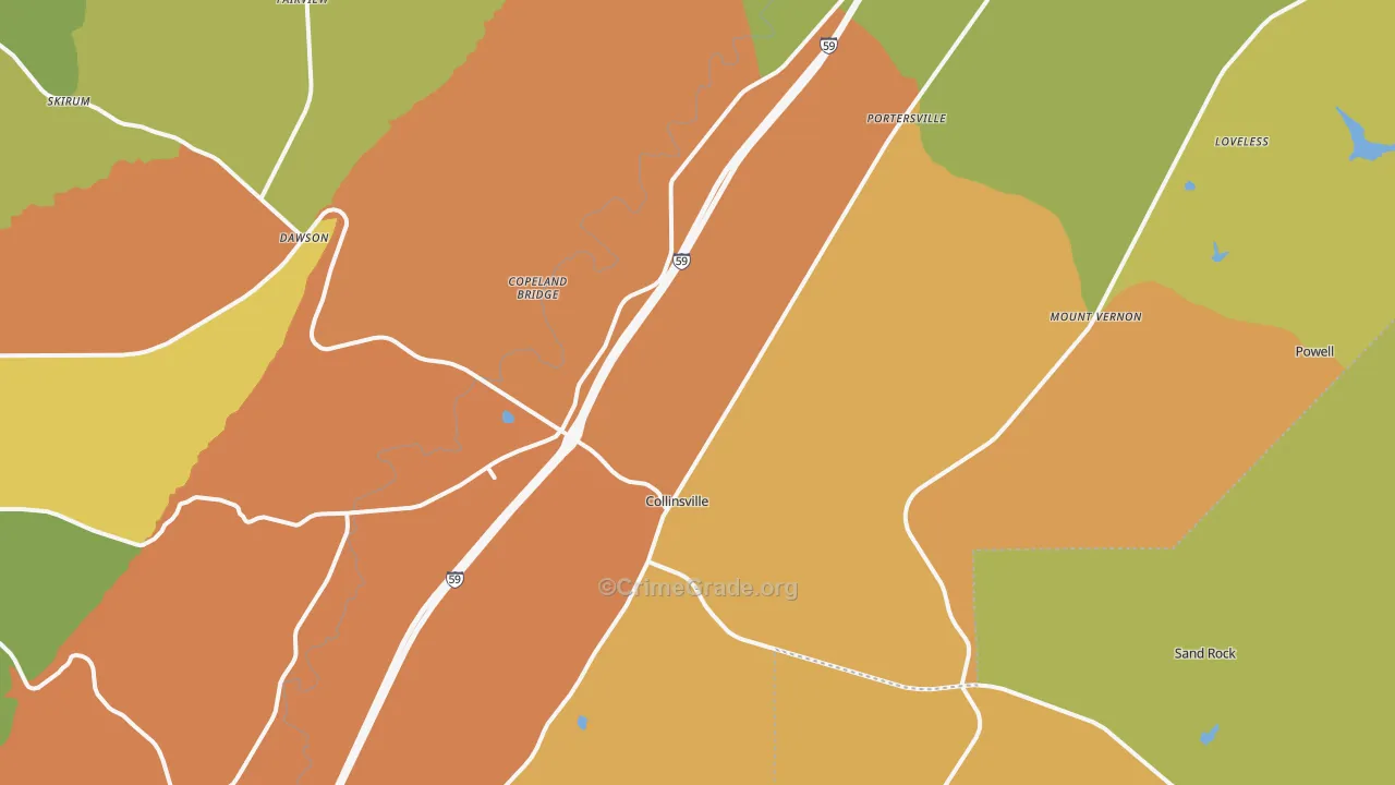 Collinsville, AL Map of Burglary Rates