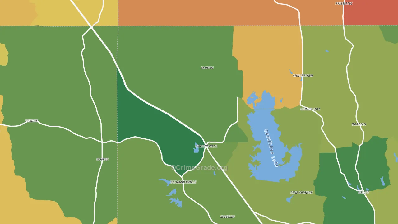 Collinsville, MS Map of Burglary Rates