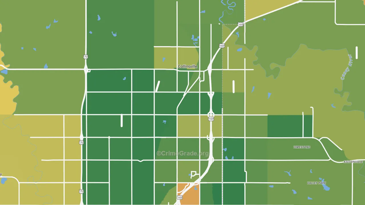 Collinsville, OK Map of Burglary Rates