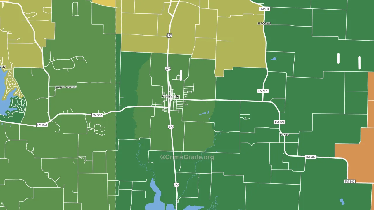 Collinsville, TX Map of Burglary Rates