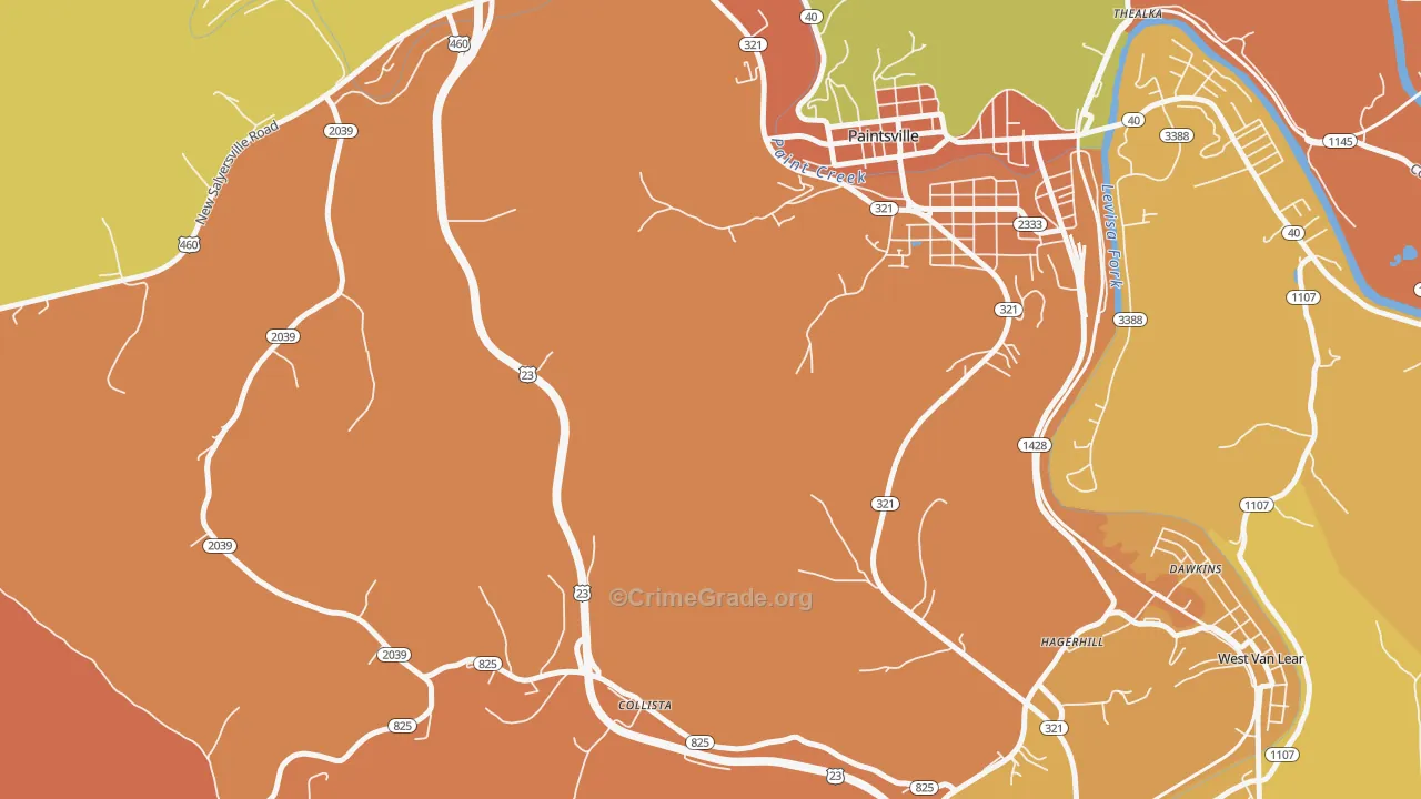 Collista, KY Map of Burglary Rates