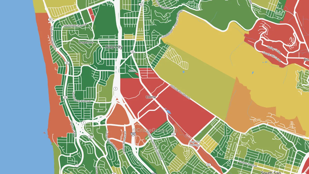 Colma, CA Map of Burglary Rates