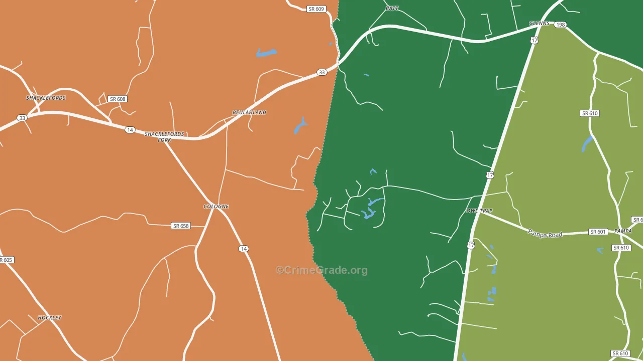Cologne, VA Map of Burglary Rates