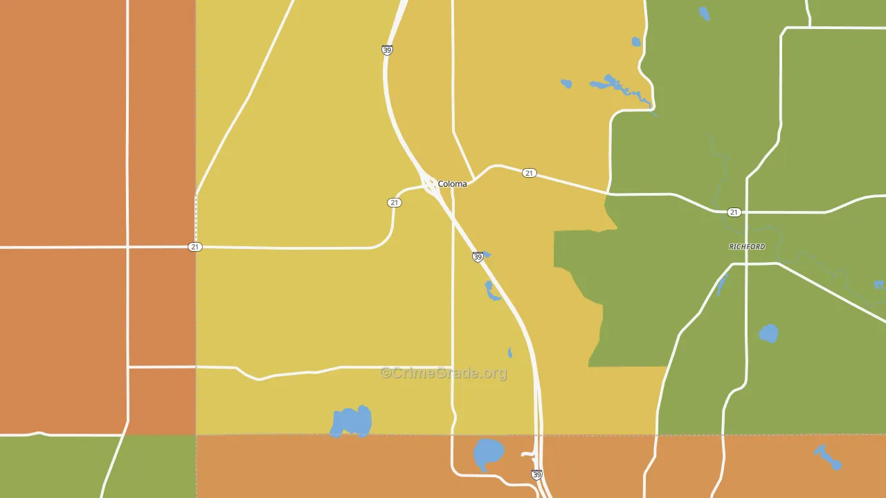 Coloma, WI Map of Burglary Rates