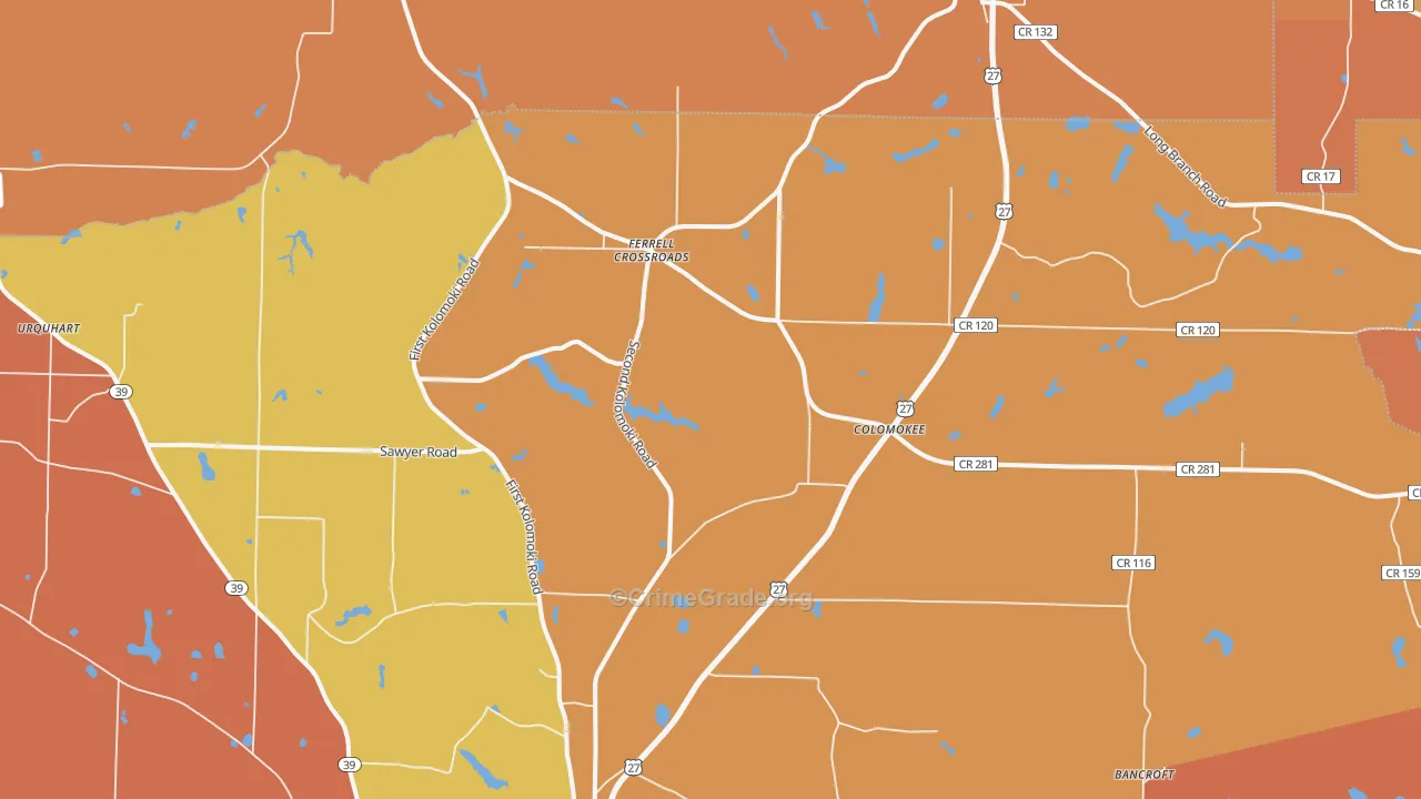 Colomokee, GA Map of Burglary Rates