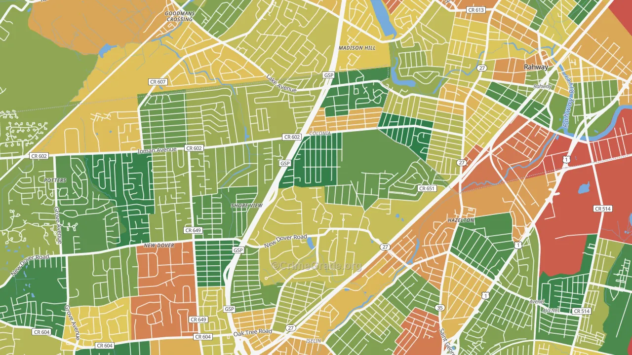 Colonia, NJ Map of Burglary Rates