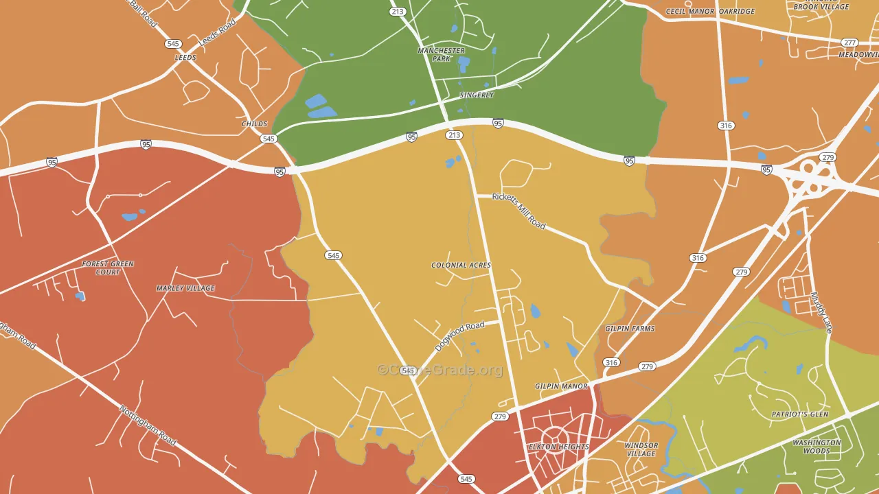 Colonial Acres, MD Map of Burglary Rates