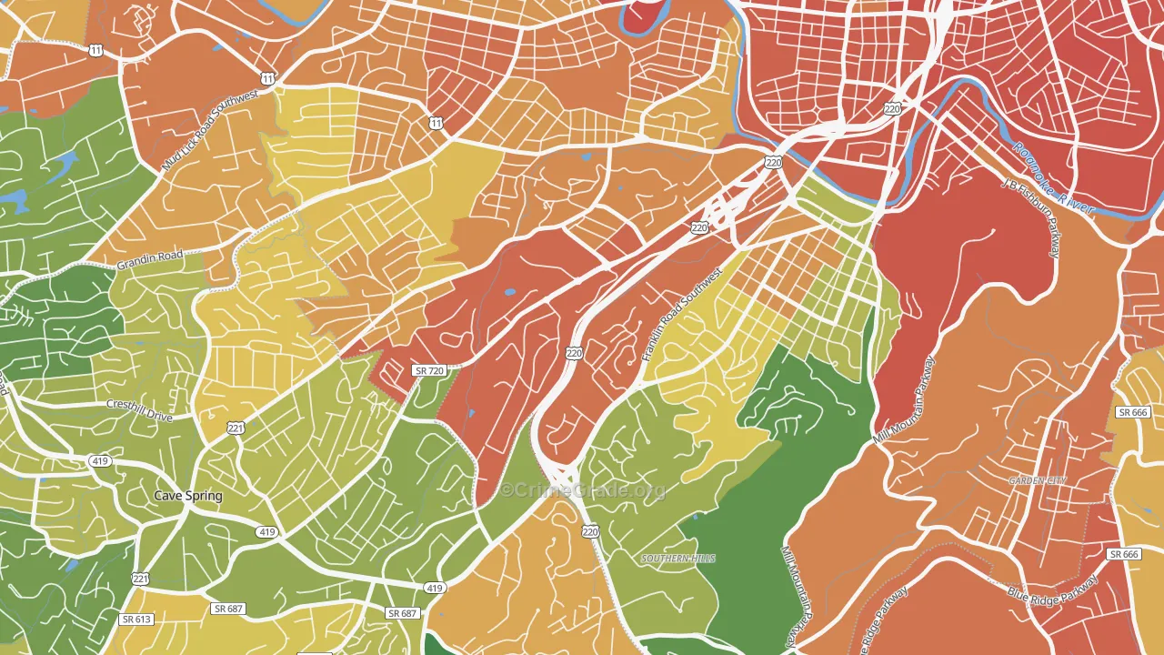 Colonial Avenue Area, Roanoke, VA Map of Burglary Rates