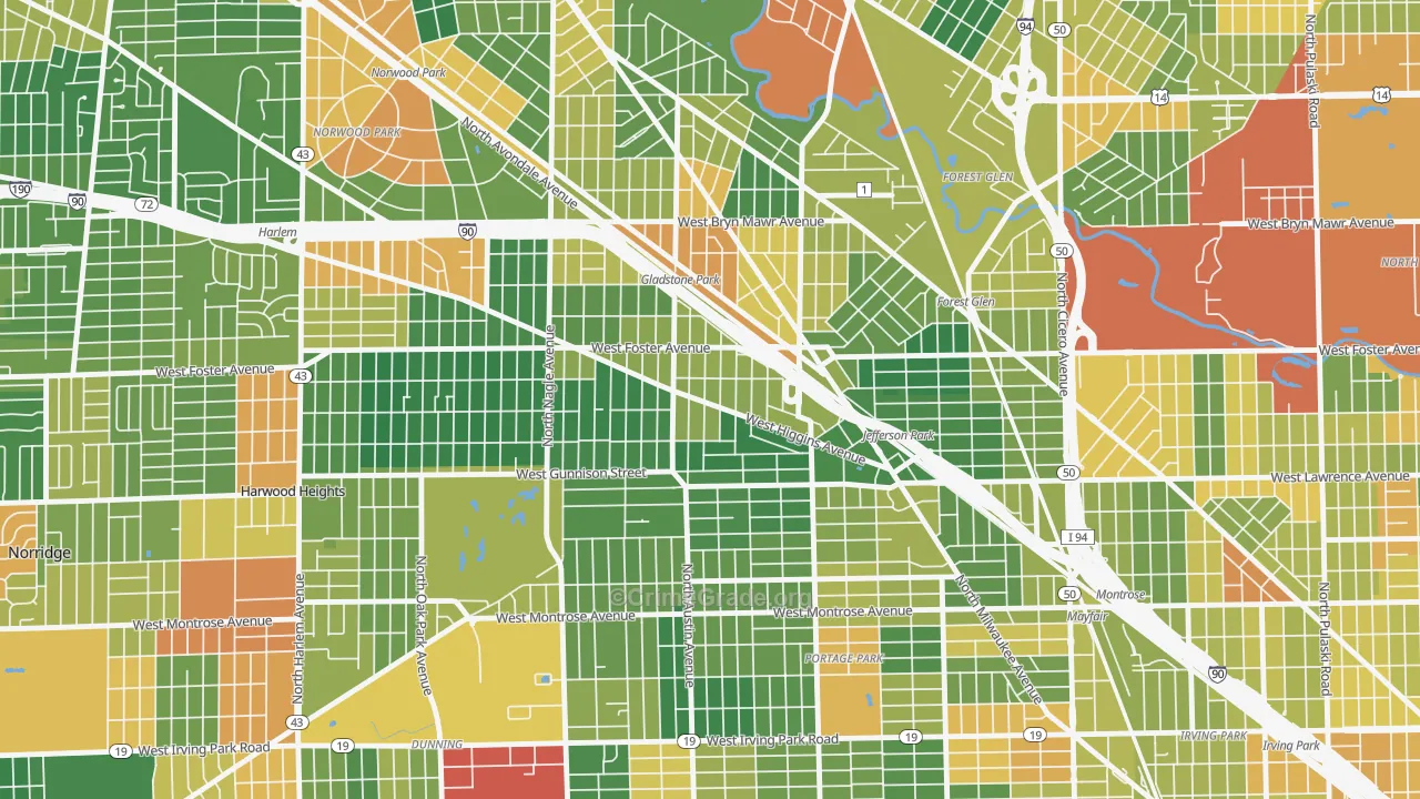 Colonial Gardens, Chicago, IL Map of Burglary Rates