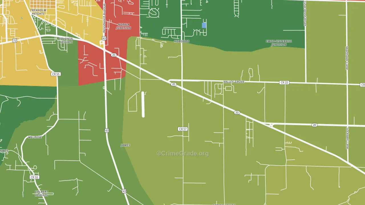 Colonial Heights, AL Map of Burglary Rates
