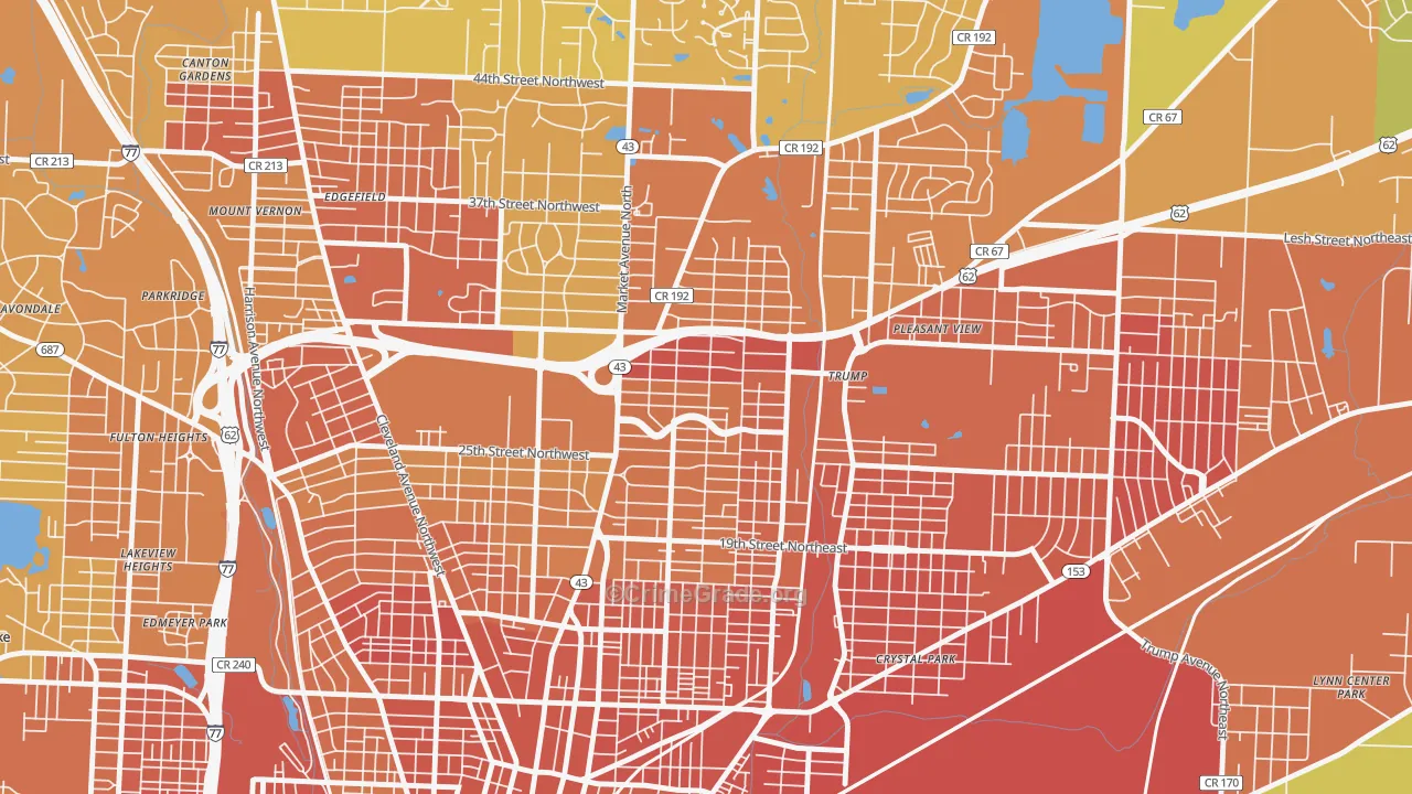 Colonial Heights, Canton, OH Map of Burglary Rates