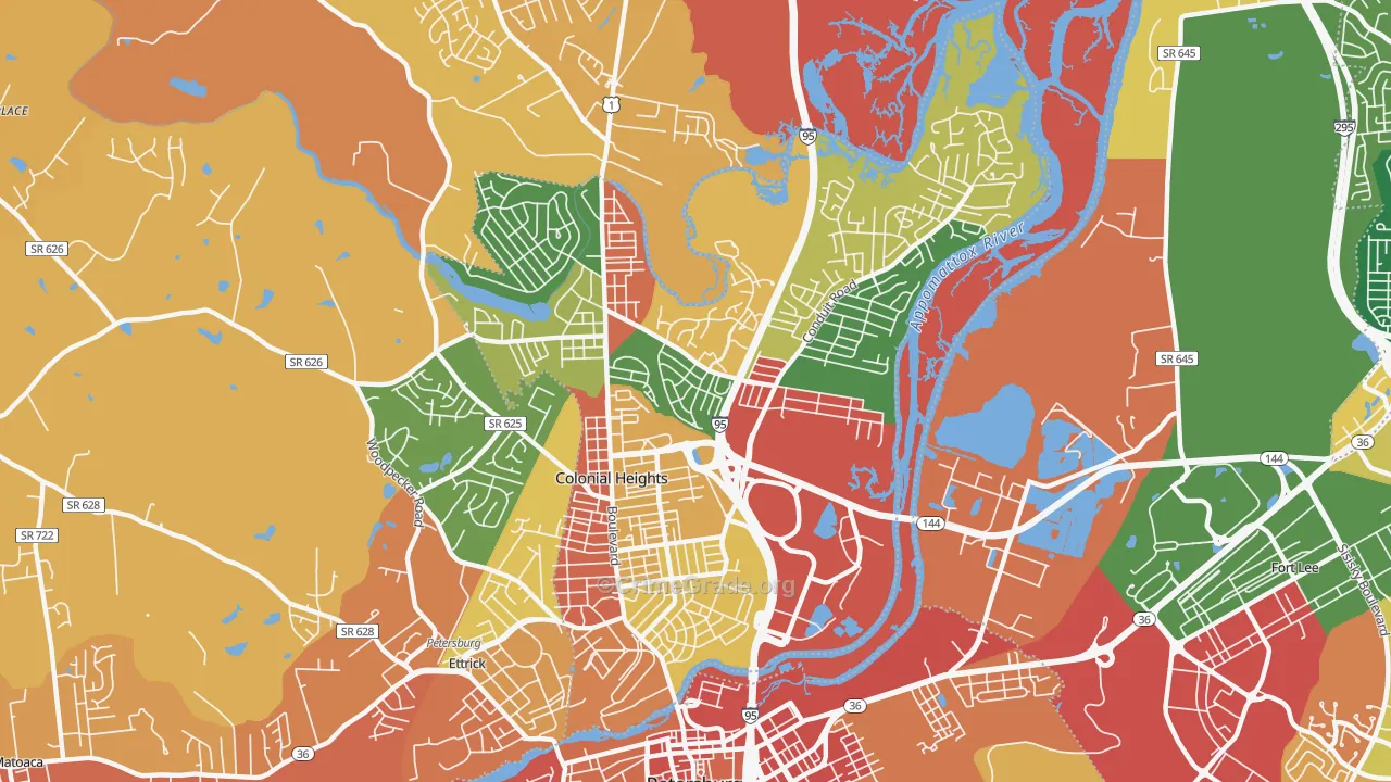 Colonial Heights City, VA Map of Burglary Rates