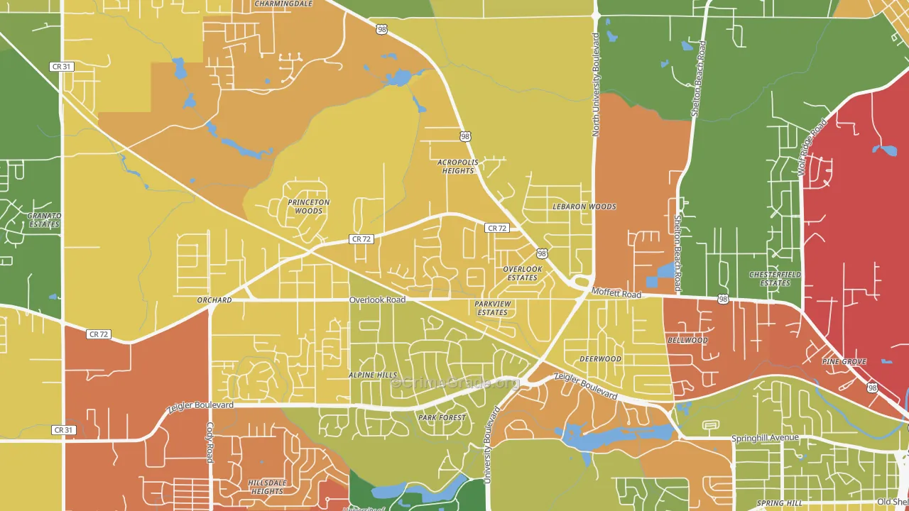 Colonial Heights, Mobile, AL Map of Burglary Rates