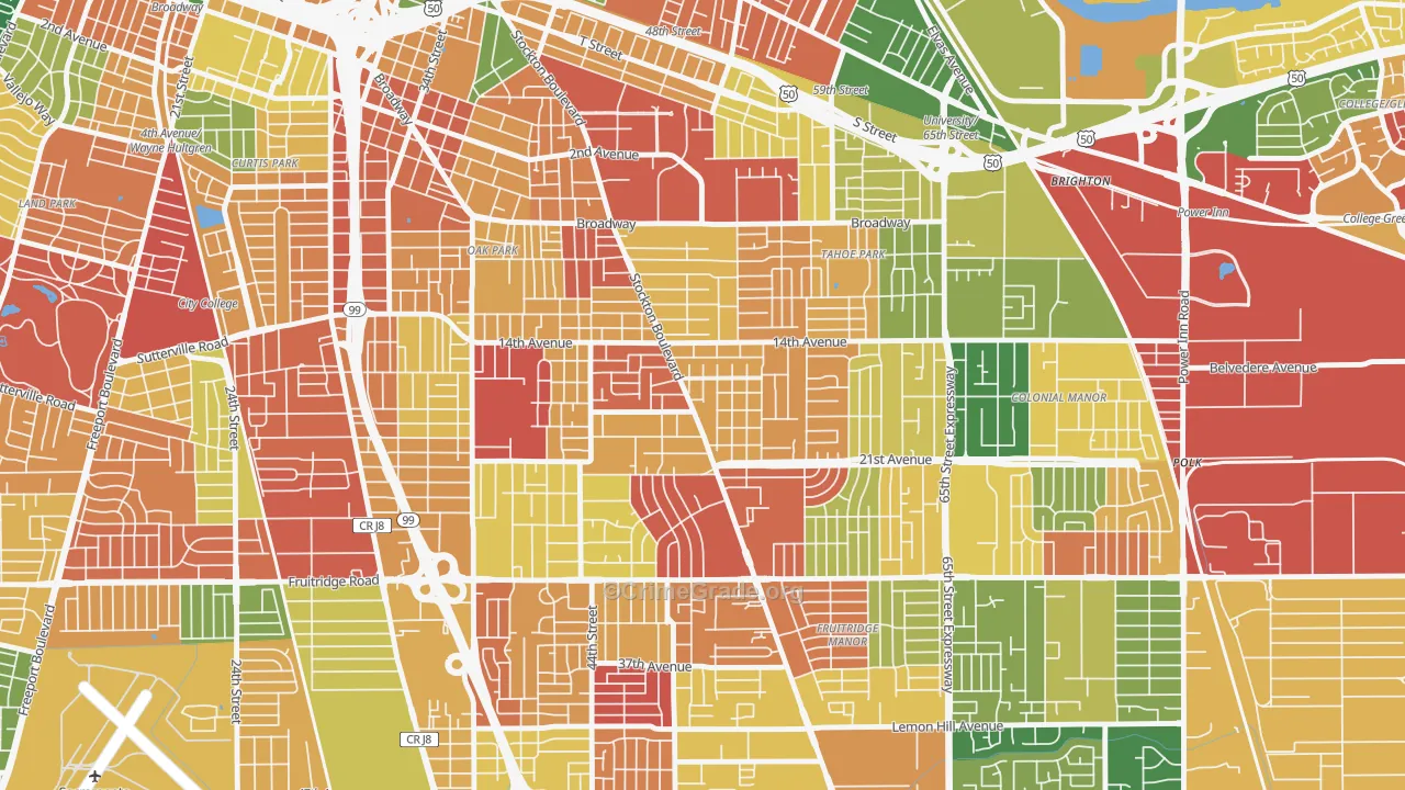 Colonial Heights, Sacramento, CA Map of Burglary Rates