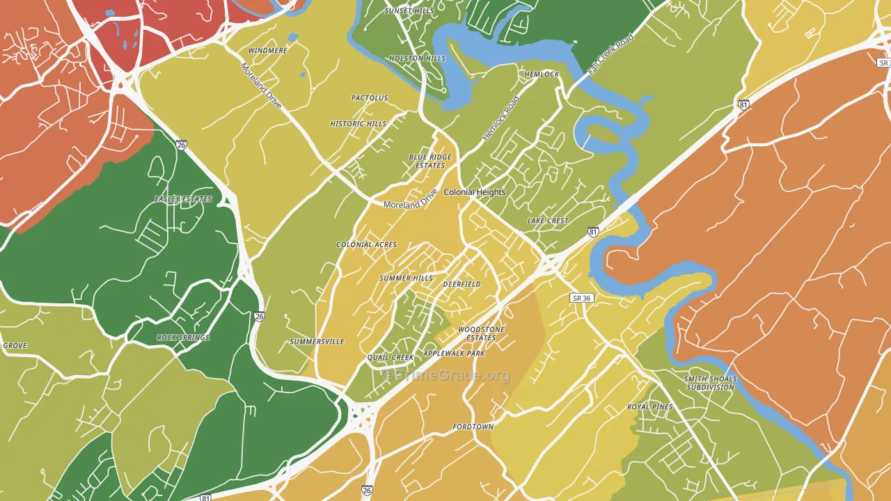 Colonial Heights, TN Map of Burglary Rates