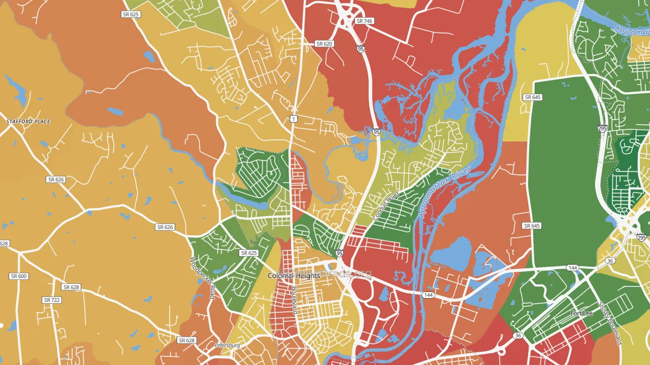 Colonial Heights, VA Map of Burglary Rates