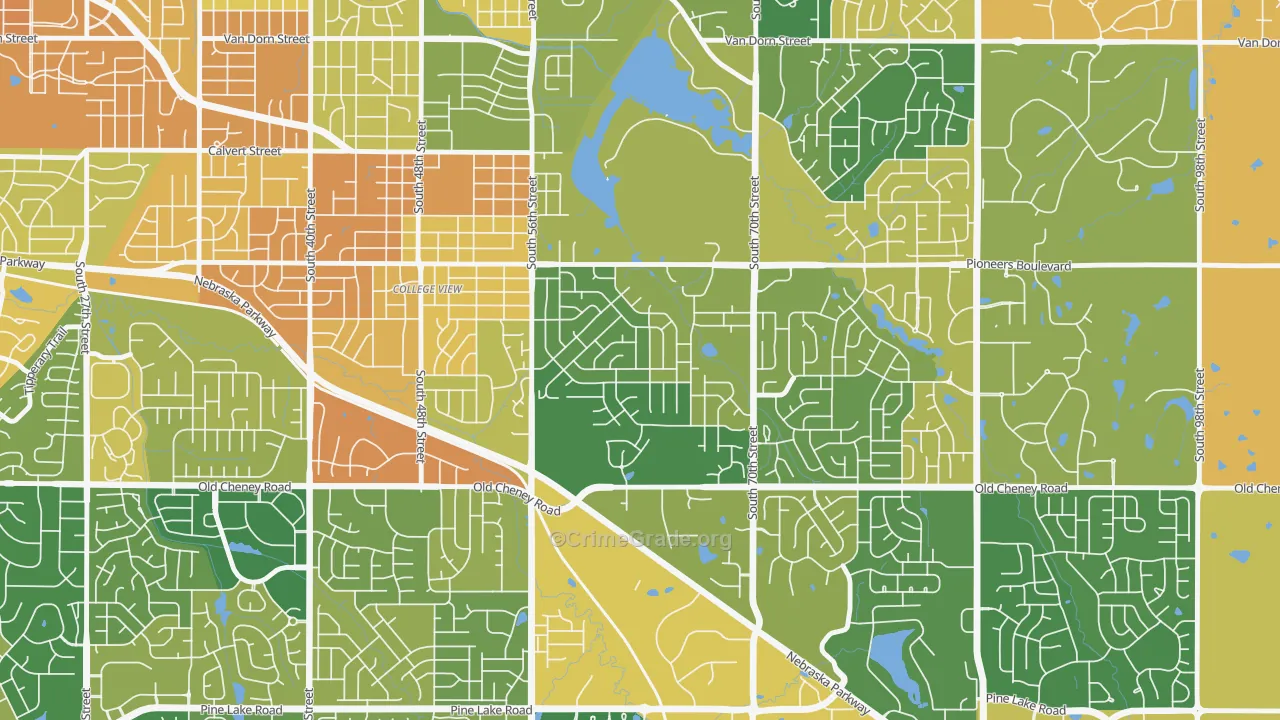 Colonial Hills, Lincoln, NE Map of Burglary Rates