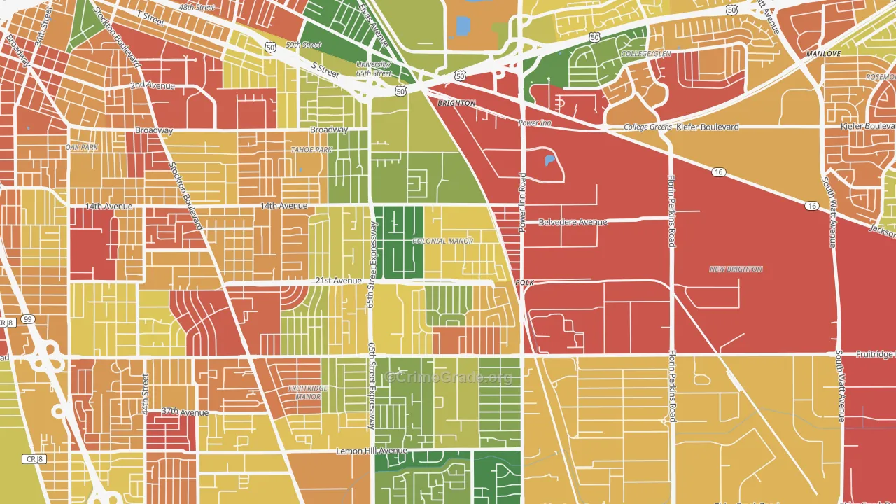 Colonial Manor, Sacramento, CA Map of Burglary Rates