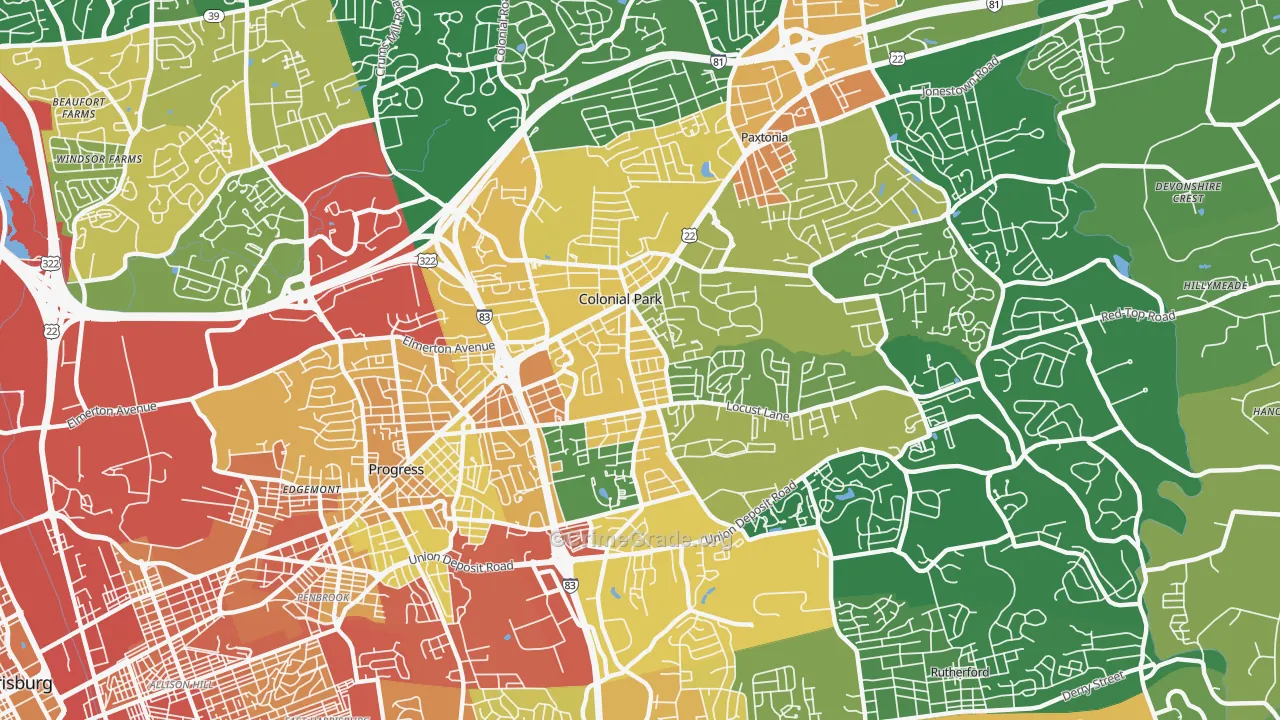 Colonial Park, PA Map of Burglary Rates