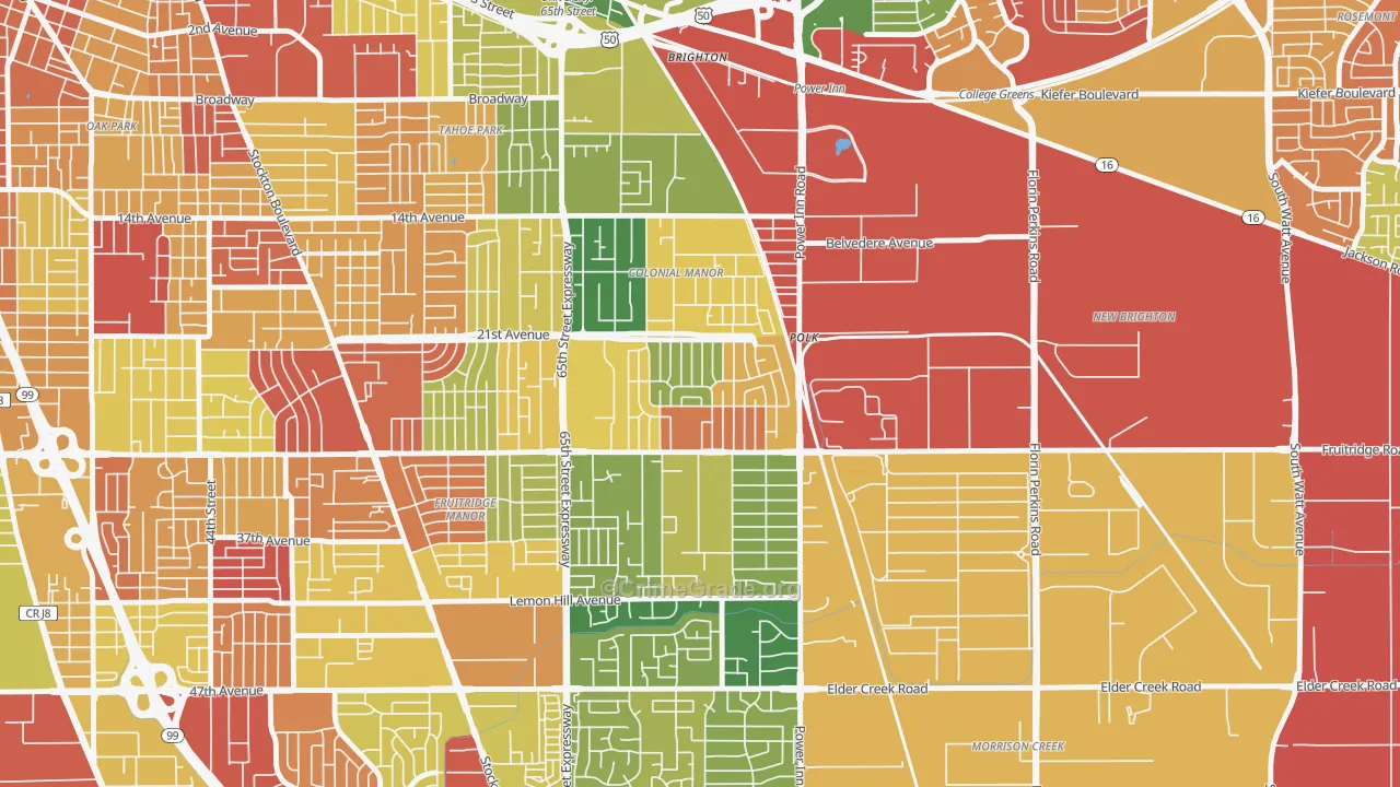 Colonial Village, Sacramento, CA Map of Burglary Rates