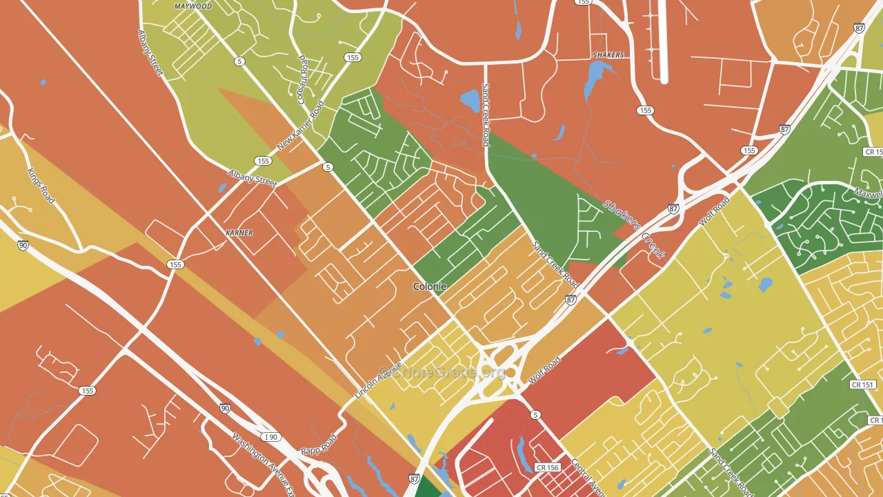 Colonie, NY Map of Burglary Rates