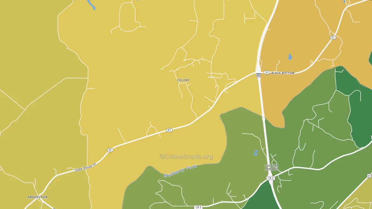 Colony, AL Map of Burglary Rates